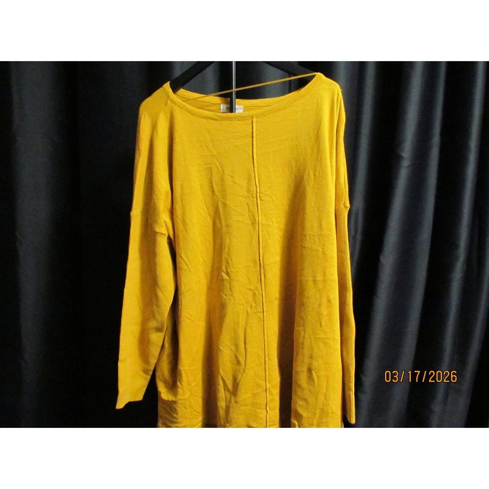 Style‎ & Co Mustard Yellow Boat Neck Seam Detail Knit Tunic Sweater Womens 3X